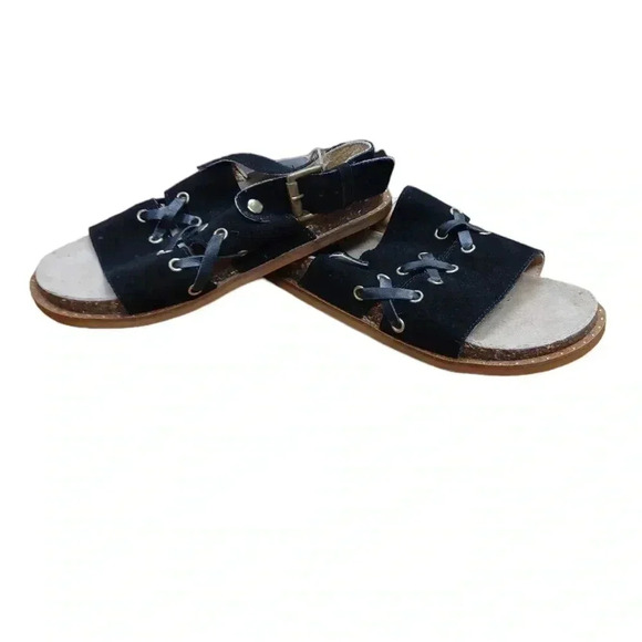 Anthropologie  Musse & Cloud Black Suede Sling Back Sandals Size 7 - Picture 8 of 12